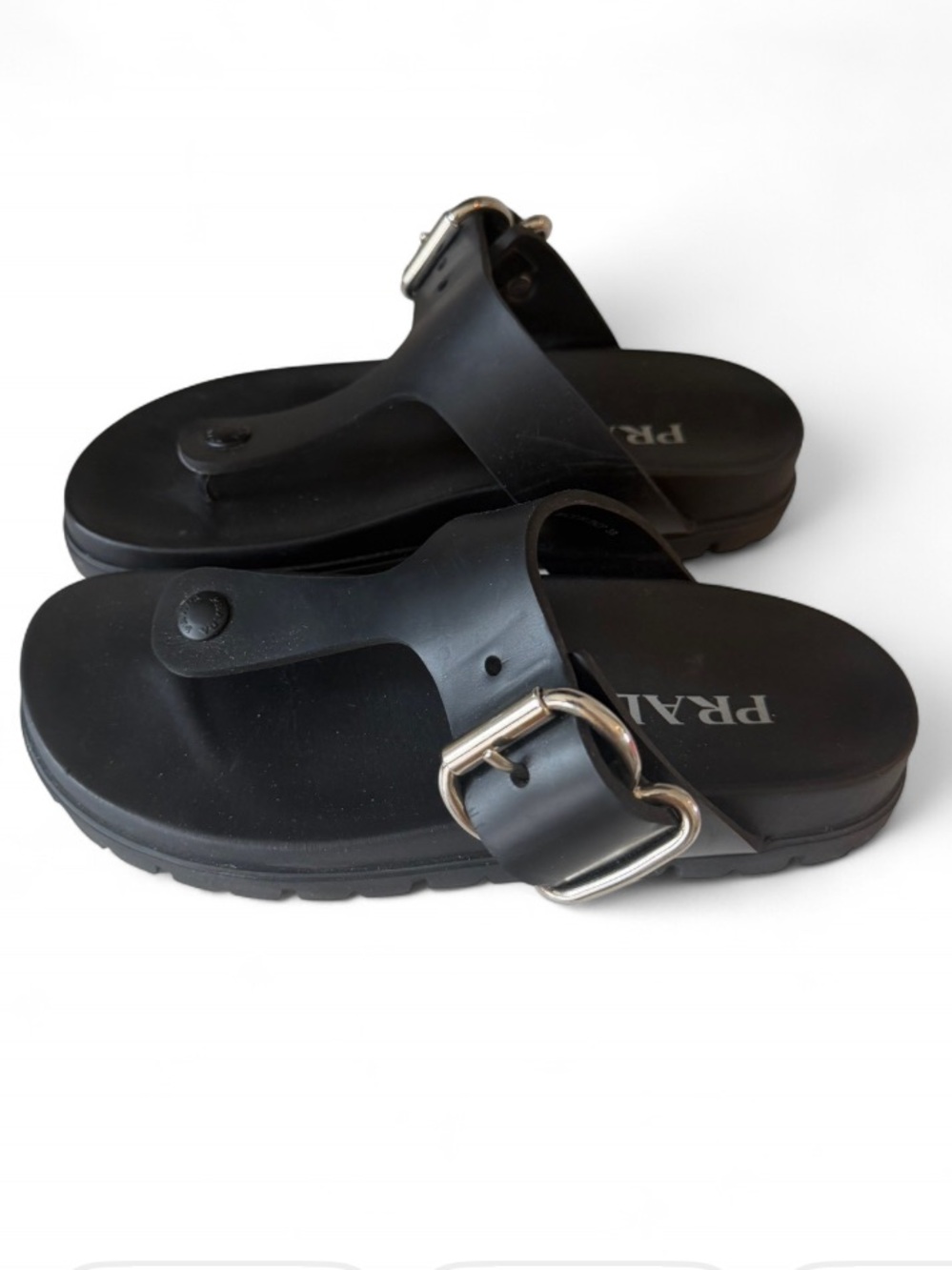 Prada Black Buckle Thong Sandals